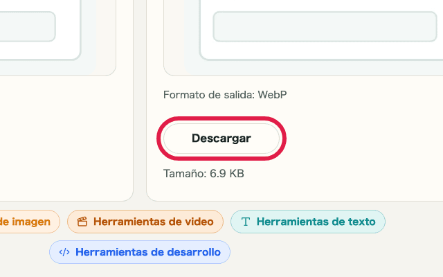 Vista recortada que muestra solo el botón de descarga en Conversión de formato de imagen