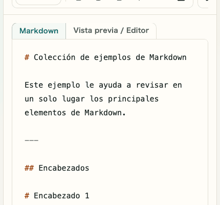 Captura móvil recortada del editor de Vista previa de Markdown mostrando el área de entrada Markdown de la izquierda