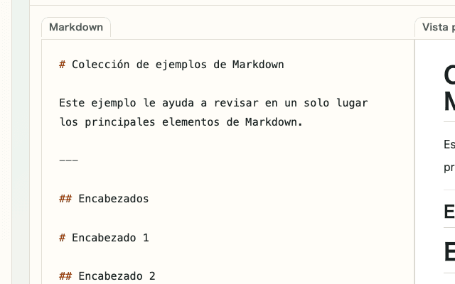 Captura recortada del editor de Vista previa de Markdown mostrando el área de entrada Markdown de la izquierda