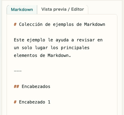 Vista móvil del editor de Vista previa de Markdown mostrando los controles de encabezado