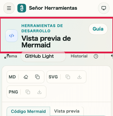Vista móvil que muestra las acciones de salida PNG en Vista previa de Mermaid