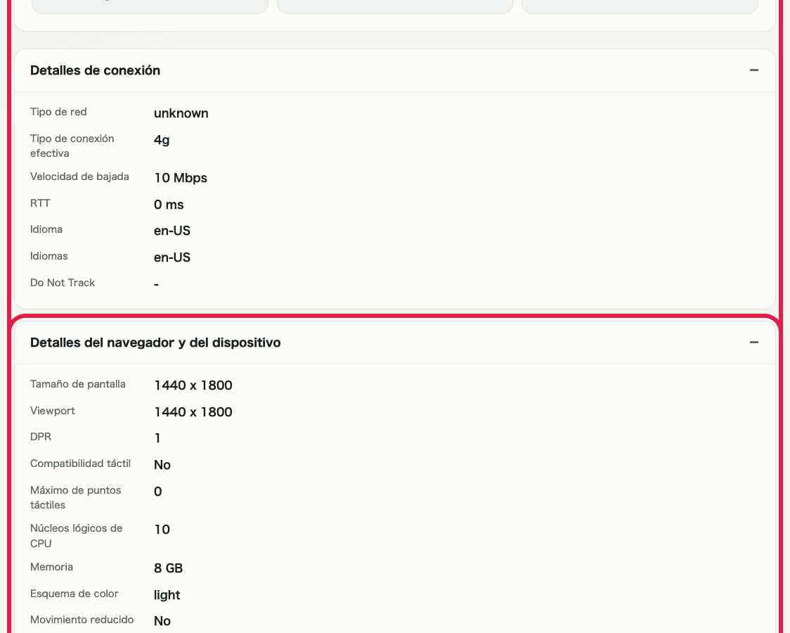 Vista recortada de las tarjetas de resumen en Comprobador de IP e información de red