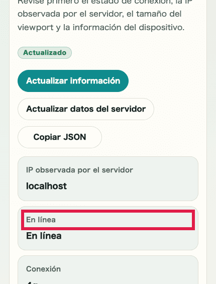 Vista móvil recortada del acordeón de detalles de conexión en Comprobador de IP e información de red