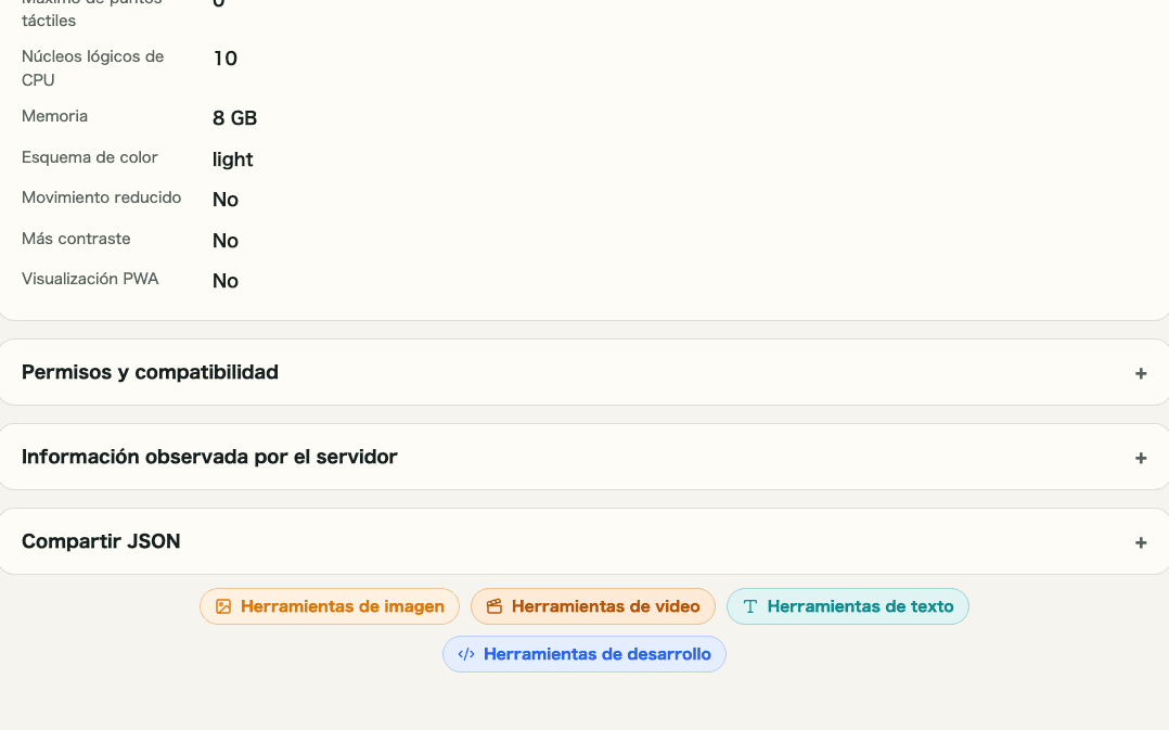 Vista recortada del área de texto JSON para compartir en Comprobador de IP e información de red