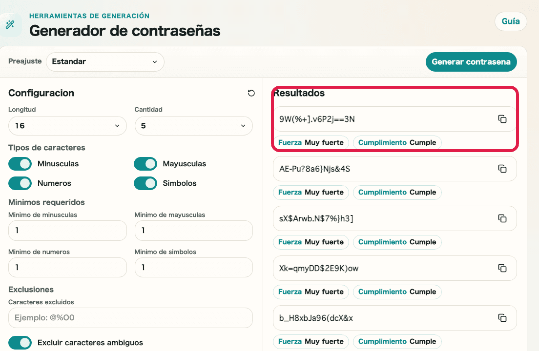 パスワード生成ツールの生成結果とコピー操作を示す画面