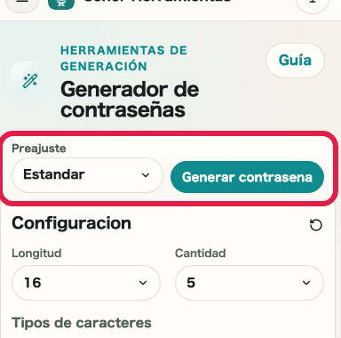 Captura de apoyo que muestra dónde usar Preajuste