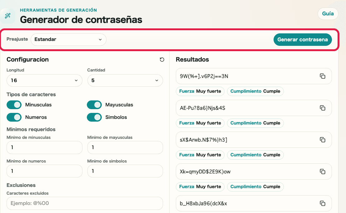 Captura de apoyo que muestra dónde usar Preajuste