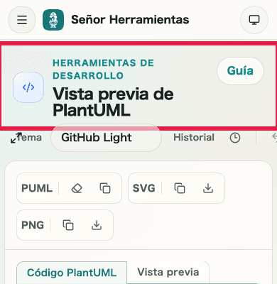 Una vista móvil que muestra el estado de error de PlantUML