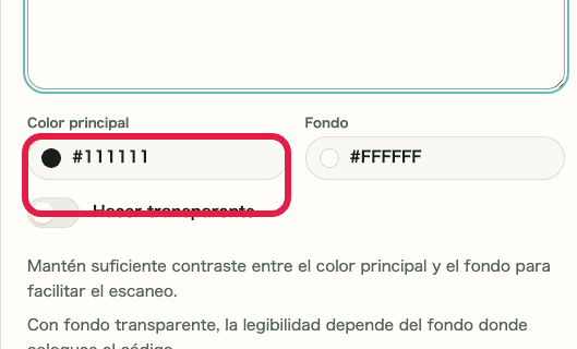 Ajustes de color del generador de códigos QR