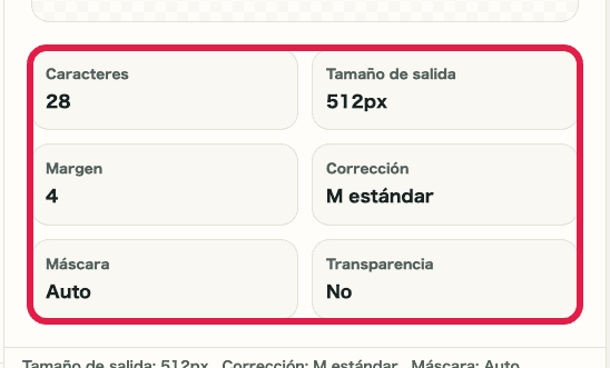 Información de salida del generador de códigos QR