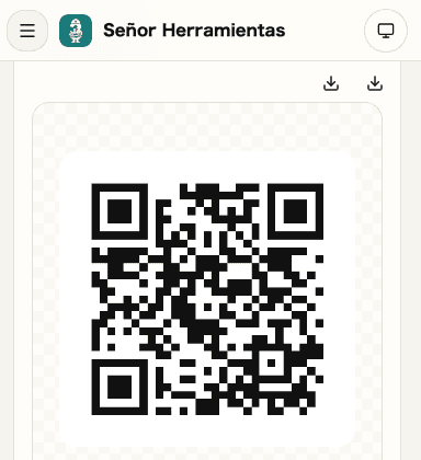 Vista móvil de las acciones de guardado del generador de códigos QR