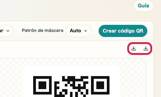 Acciones de guardado del generador de códigos QR
