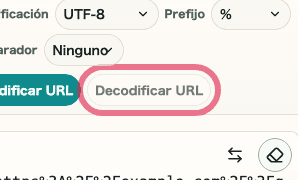Vista móvil recortada del botón Decodificar URL