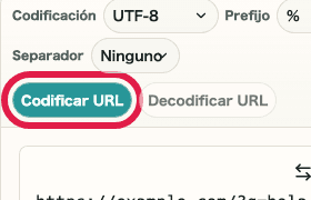 Vista móvil recortada del botón Codificar URL
