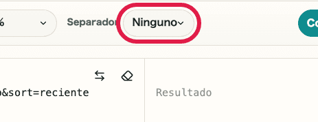 Vista recortada del selector de separador en Codificar / Decodificar URL