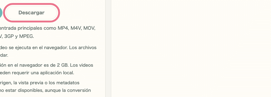 Imagen recortada del botón de descarga en Conversión de formato de video
