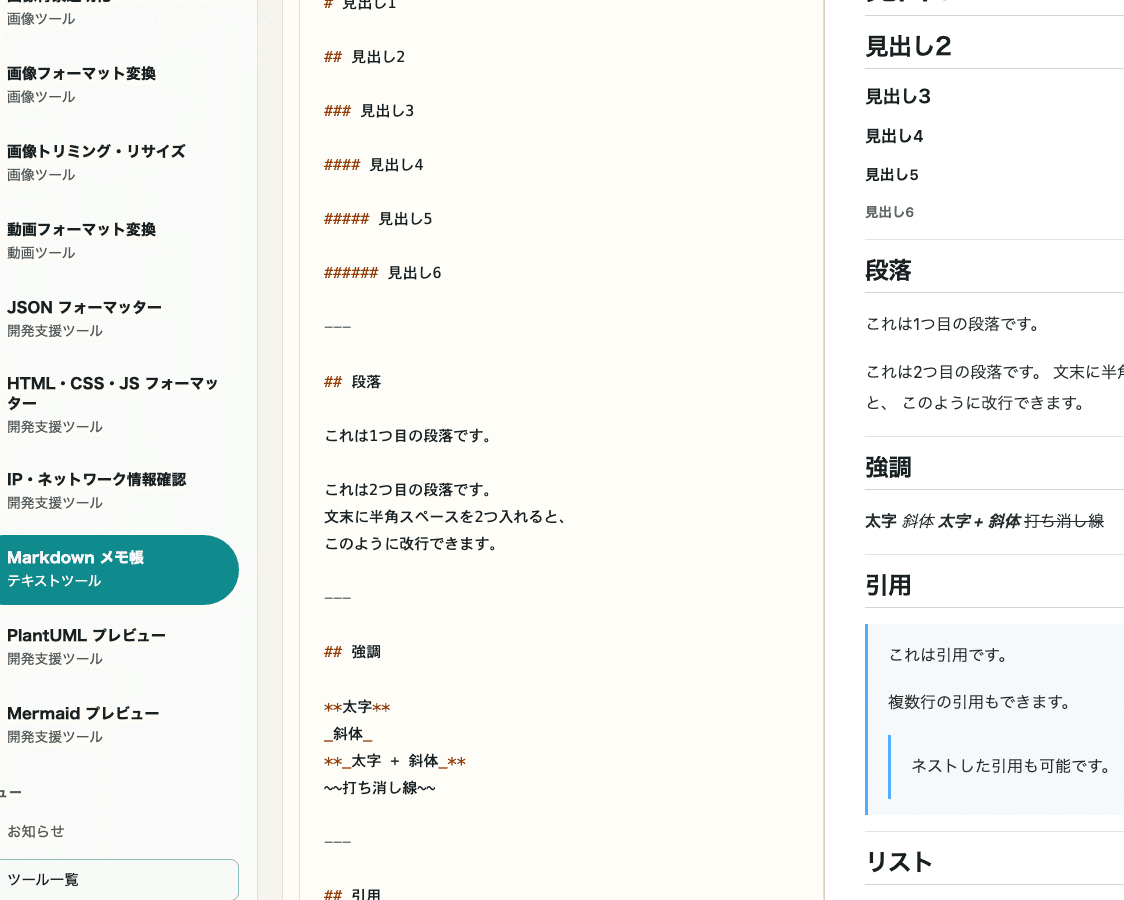 Markdown メモ帳の入力エリア。元に戻す、やり直しを行う編集画面