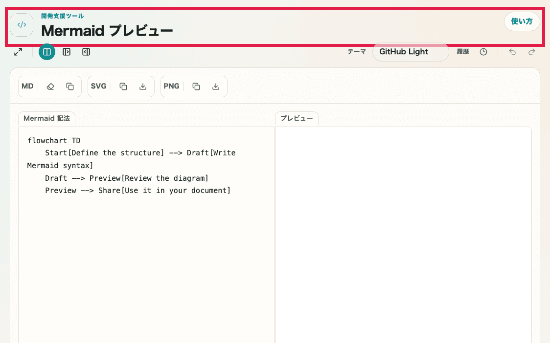 Mermaid プレビューの SVG 出力操作が分かる画面