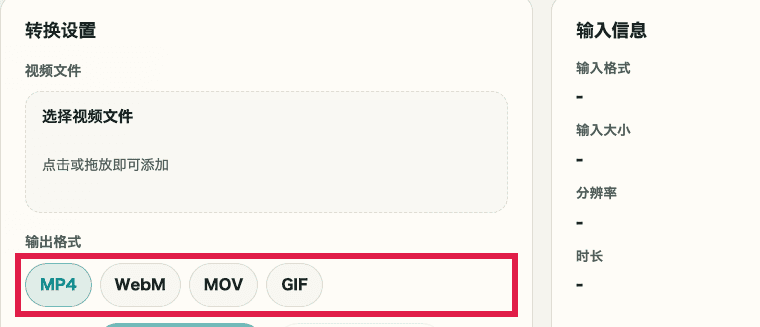 显示视频格式转换中输出格式标签的裁剪截图