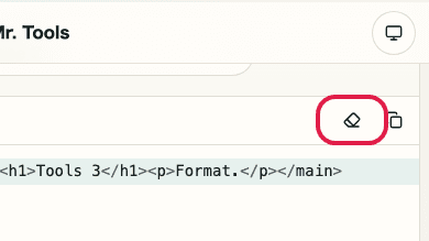 Screen showing where to use Clear input in HTML Formatter