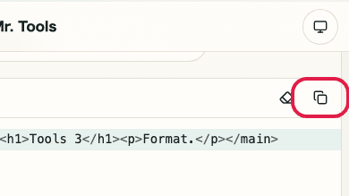 Screen showing where to use Copy input in HTML Formatter