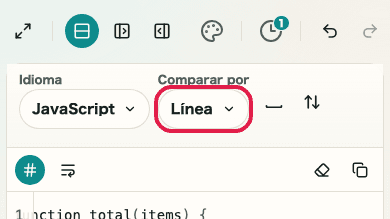 Pantalla que muestra la unidad de comparación en Comparador de diferencias de texto