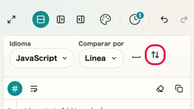 Pantalla que muestra el control de desplazamiento sincronizado en Comparador de diferencias de texto