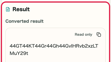 Screen showing Convert and restore area in Base64 Encode/Decode