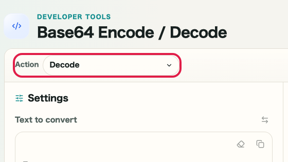 Screen showing where to use Prepare restore in Base64 Encode/Decode
