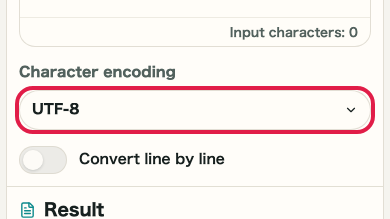 Screen showing where to use Character encoding in Base64 Encode/Decode