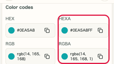 Opacity slider and all color code formats synchronized