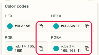 Color code copy buttons in the color code panel