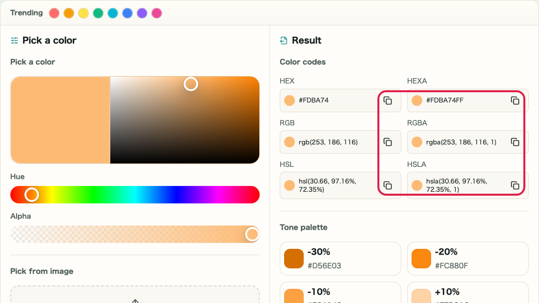 Color code copy buttons in the color code panel