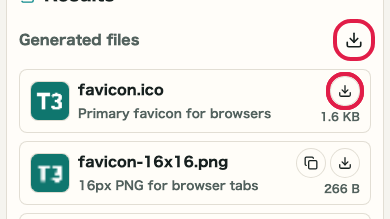 Screen showing where to use Go to save in Favicon Generator