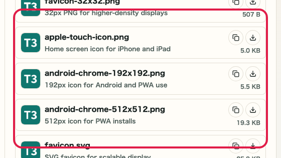 Screen showing where to use Size previews in Favicon Generator