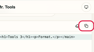 Screen showing where to use Copy input in HTML Formatter