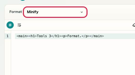 Screen showing where to use Minify mode in HTML Formatter