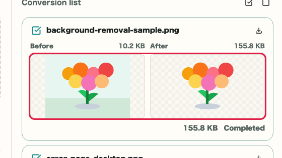 Image Background Removal: Result card preview