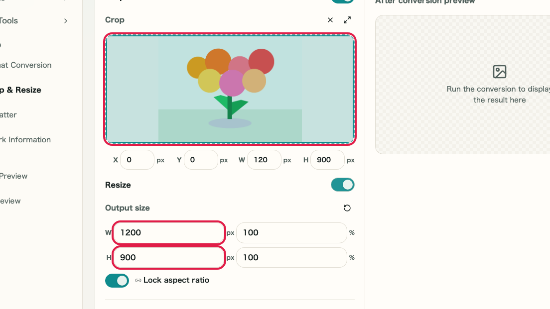 Image Crop and Resize: Load an image and choose the edit mode