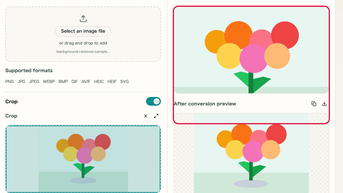Image Crop and Resize: Adjust output size, format, and quality