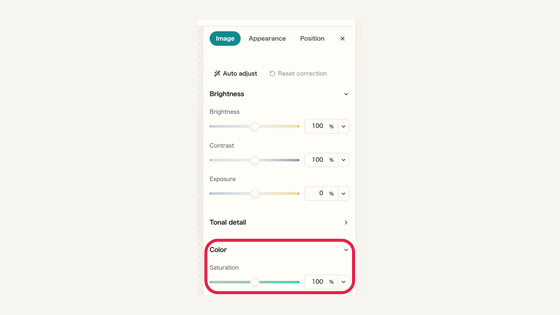 Color and Detail: controls and surrounding interface