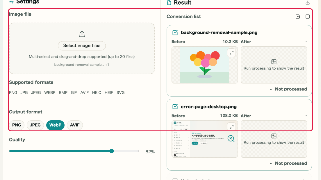 Image Format Conversion: Load multiple images and select targets