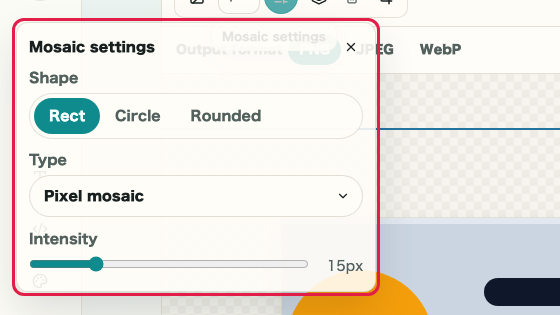 Screen showing mosaic settings in Image Mosaic