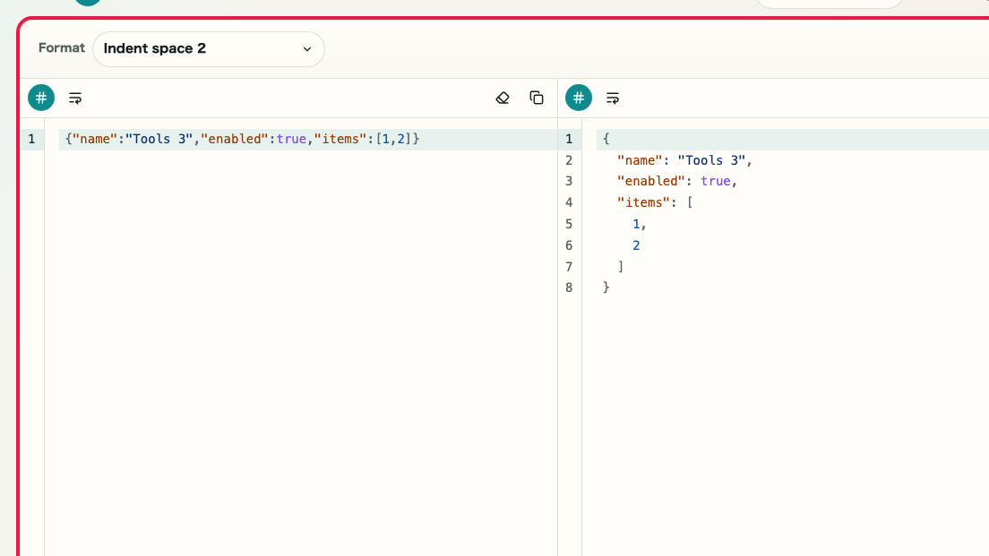 Screen showing the Result Review and Copy Area in JSON Formatter
