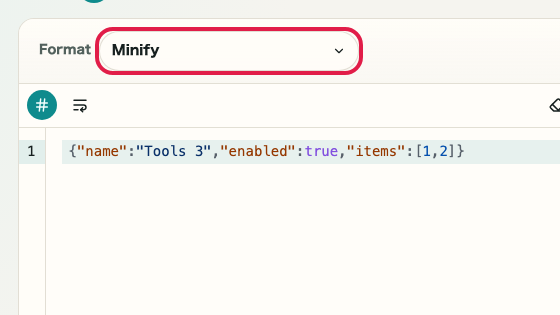 Screen showing where to use Minify in JSON Formatter