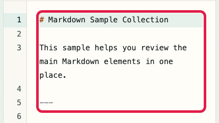 Screen showing the Markdown input area in Markdown Preview