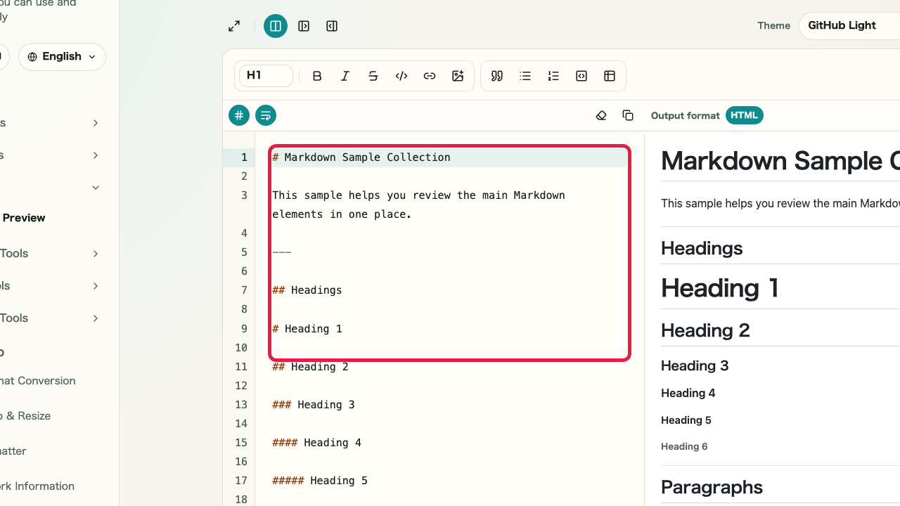 Screen showing the Markdown input area in Markdown Preview