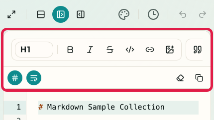 Screen showing the formatting toolbar and editing helpers in Markdown Preview