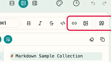 Screen showing the Markdown input area in Markdown Preview: Links, images, code, and tables