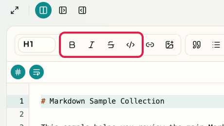 Screen showing the Markdown input area in Markdown Preview: Emphasis and inline code
